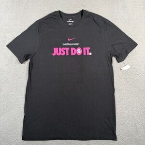 Nike Shirt Mens Medium Black Pink Basketball is Music Logo Graphic Cotton Active